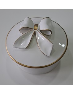 Scatola tonda con fiocco bianco